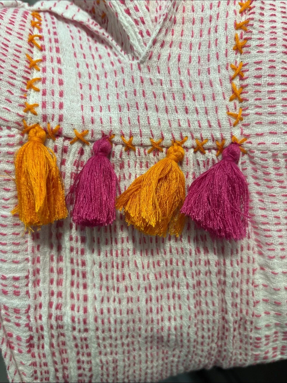 THML Gauzy Boho Tassel Peasant Top | 100% Cotton | Size Medium - Picture 3 of 4
